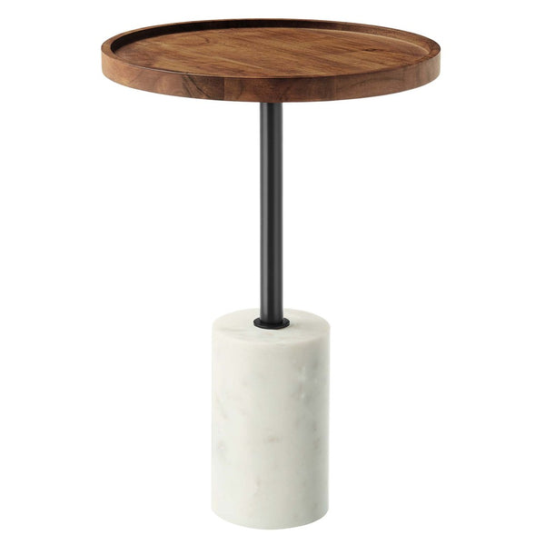 Modway Furniture Amina Acacia Wood Side Table - Modern Mid-Century Design with Marble Base for Home Accent Decor White Light Oak EEI-6607-WHI-LOC