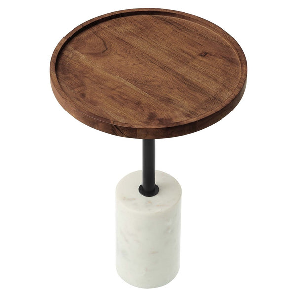 Modway Furniture Amina Acacia Wood Side Table - Modern Mid-Century Design with Marble Base for Home Accent Decor White Light Oak EEI-6607-WHI-LOC