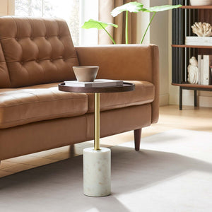 Modway Furniture Amina Acacia Wood Side Table - Modern Mid-Century Design with Marble Base for Home Accent Decor White Walnut EEI-6607-WHI-WAC