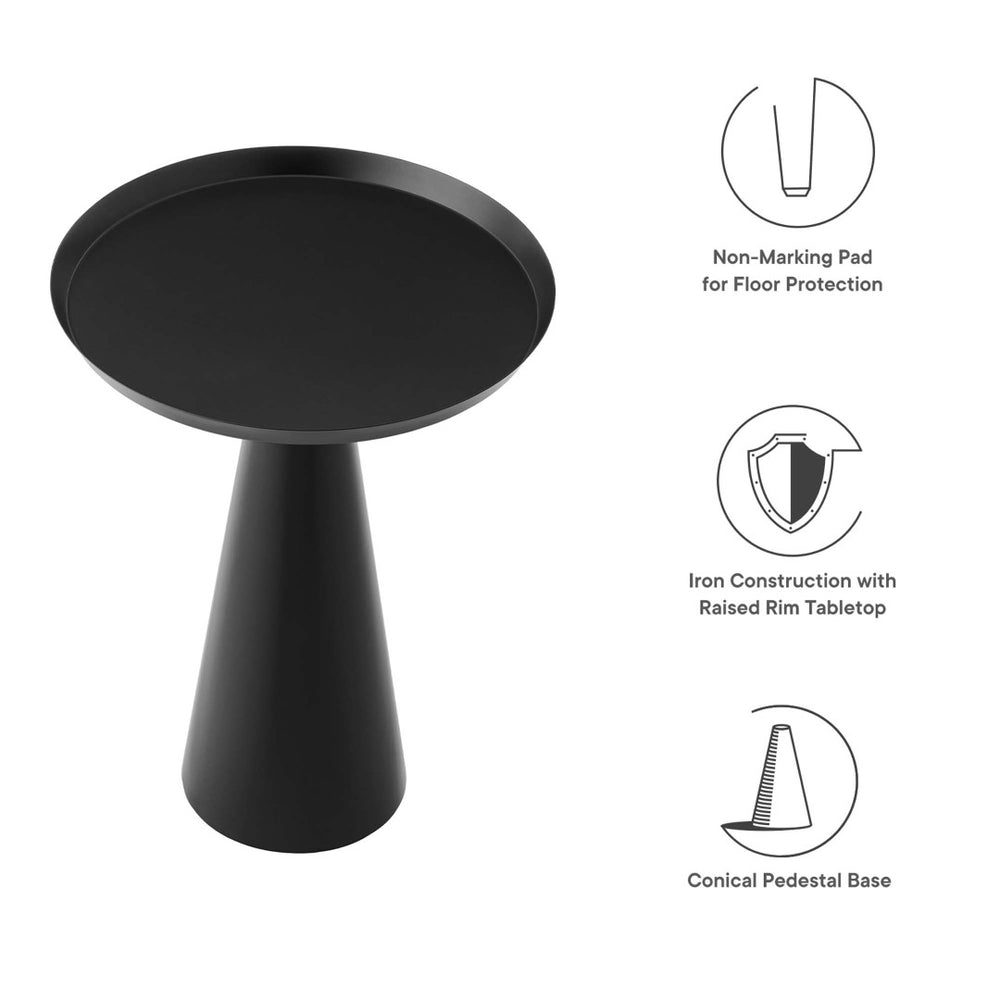 Modway Furniture Maren Round Side Table - Modern Industrial Accent Piece with Polished Iron Base for Any Space Black EEI-6608-BLK