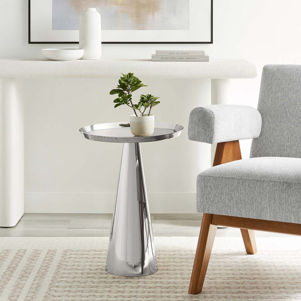 Modway Furniture Maren Round Side Table - Modern Industrial Accent Piece with Polished Iron Base for Any Space Nickel EEI-6608-NIC