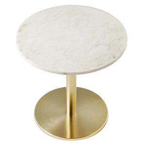 Modway Furniture Viva Round White Marble Side Table - Elegant Iron Pedestal for Modern Living Spaces & Versatile Use EEI-6609-BRA-WHI