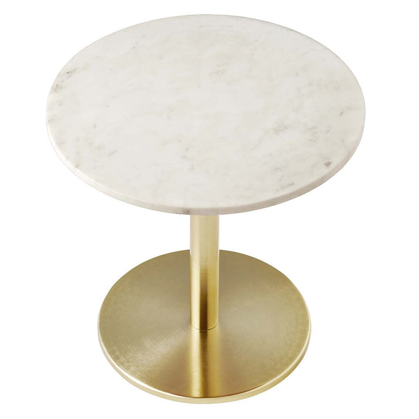 Modway Furniture Viva Round White Marble Side Table - Elegant Iron Pedestal for Modern Living Spaces & Versatile Use EEI-6609-BRA-WHI