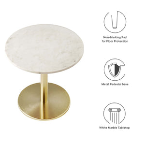 Modway Furniture Viva Round White Marble Side Table - Elegant Iron Pedestal for Modern Living Spaces & Versatile Use EEI-6609-BRA-WHI