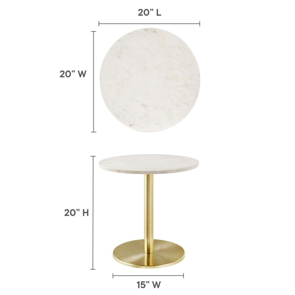 Modway Furniture Viva Round White Marble Side Table - Elegant Iron Pedestal for Modern Living Spaces & Versatile Use EEI-6609-BRA-WHI