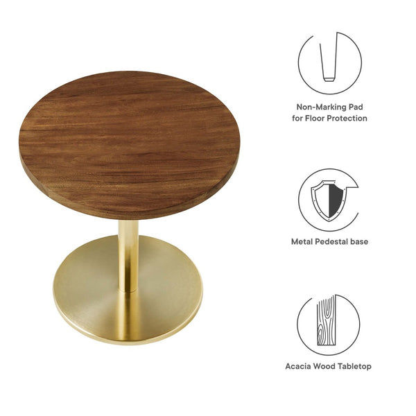 Modway Furniture Viva Round Acacia Wood Side Table - Modern Accent Table with Iron Base for Home Decor & Functionality Brass Light Oak EEI-6610-BRA-LOC