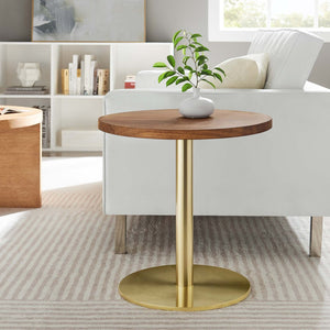 Modway Furniture Viva Round Acacia Wood Side Table - Modern Accent Table with Iron Base for Home Decor & Functionality Brass Light Oak EEI-6610-BRA-LOC
