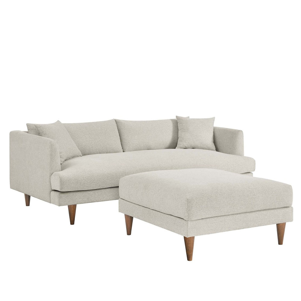 Modway Furniture Zoya Down-Filled Sofa & Ottoman Set - Luxurious Comfort, Removable Covers, Modern Design in Ivory EEI-6614-HEI