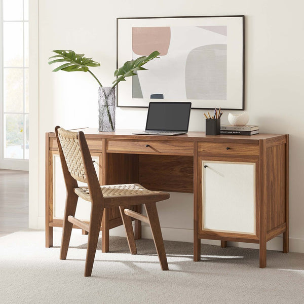 Modway Furniture Capri 58" Wood Grain Office Desk - Stylish Mid-Century Modern Design with Ample Storage & Versatility EEI-6618-WAL