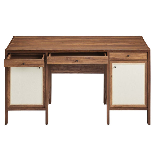Modway Furniture Capri 58" Wood Grain Office Desk - Stylish Mid-Century Modern Design with Ample Storage & Versatility EEI-6618-WAL