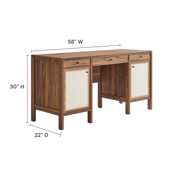 Modway Furniture Capri 58" Wood Grain Office Desk - Stylish Mid-Century Modern Design with Ample Storage & Versatility EEI-6618-WAL
