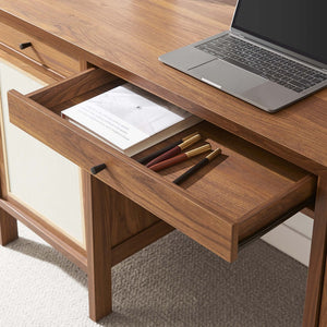 Modway Furniture Capri 58" Wood Grain Office Desk - Stylish Mid-Century Modern Design with Ample Storage & Versatility EEI-6618-WAL