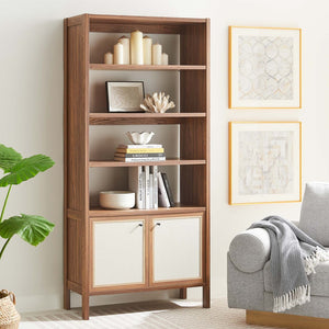 Modway Furniture Capri 4-Shelf Wood Grain Bookcase - Tall Contemporary Storage Unit with Linen Textured Doors EEI-6619-WAL