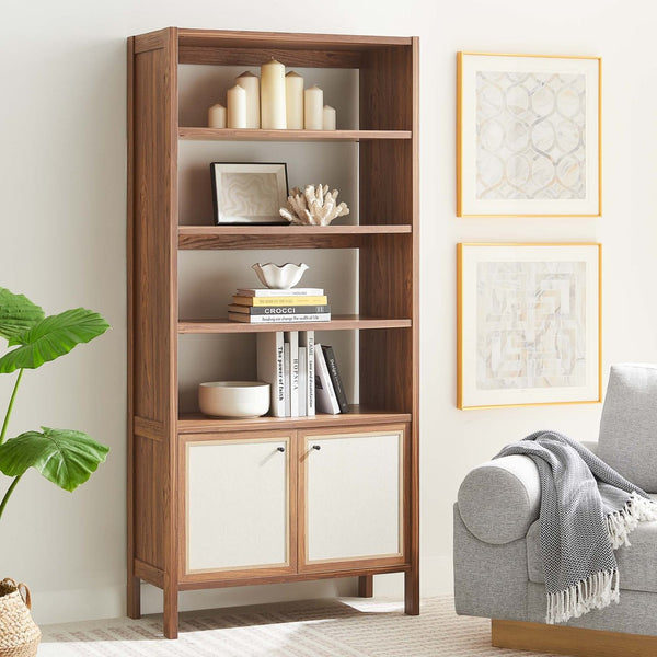 Modway Furniture Capri 4-Shelf Wood Grain Bookcase - Tall Contemporary Storage Unit with Linen Textured Doors EEI-6619-WAL