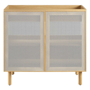 Modway Furniture Calla 36" Perforated Metal Bathroom Vanity Cabinet for Modern Minimalist Storage & Style Solutions Oak EEI-6622-OAK