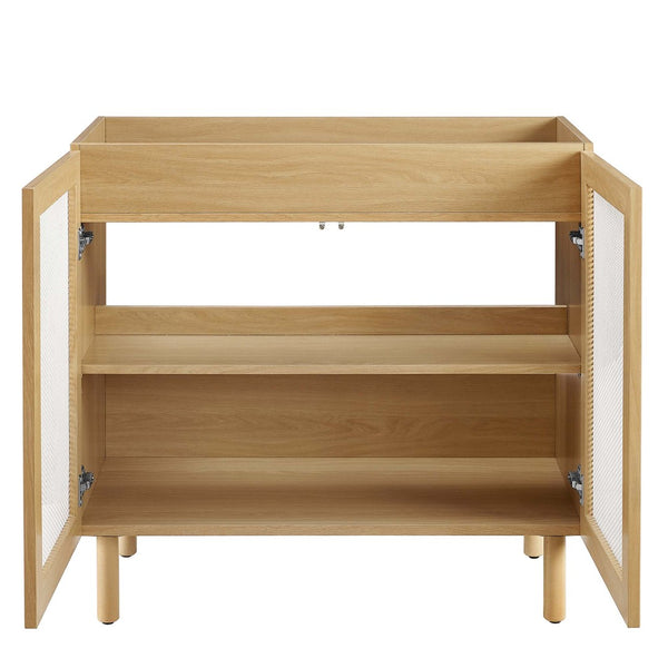 Modway Furniture Calla 36" Perforated Metal Bathroom Vanity Cabinet for Modern Minimalist Storage & Style Solutions Oak EEI-6622-OAK