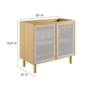 Modway Furniture Calla 36" Perforated Metal Bathroom Vanity Cabinet for Modern Minimalist Storage & Style Solutions Oak EEI-6622-OAK