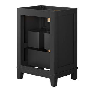 Modway Furniture Dixie 24" Solid Mahogany Bathroom Vanity Cabinet with Rattan Drawers & Satin Brass Hardware - Black EEI-6625-BLK