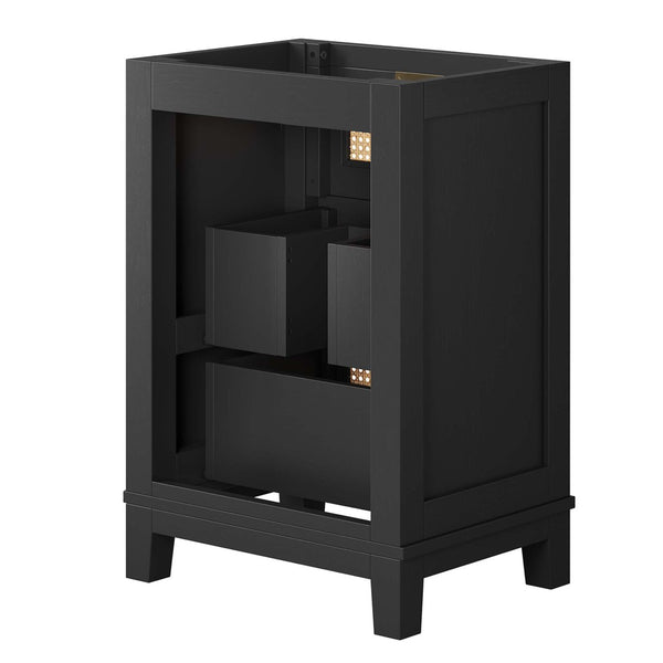 Modway Furniture Dixie 24" Solid Mahogany Bathroom Vanity Cabinet with Rattan Drawers & Satin Brass Hardware - Black EEI-6625-BLK