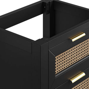 Modway Furniture Dixie 24" Solid Mahogany Bathroom Vanity Cabinet with Rattan Drawers & Satin Brass Hardware - Black EEI-6625-BLK