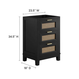 Modway Furniture Dixie 24" Solid Mahogany Bathroom Vanity Cabinet with Rattan Drawers & Satin Brass Hardware - Black EEI-6625-BLK