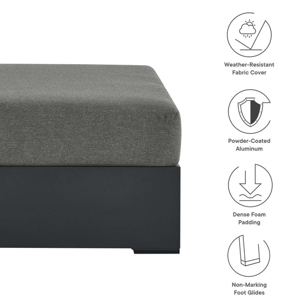 Modway Furniture Tahoe Outdoor Patio Ottoman - Durable Aluminum Frame with Comfortable Cushion for Ultimate Relaxation Gray Charcoal EEI-6627-GRY-CHA