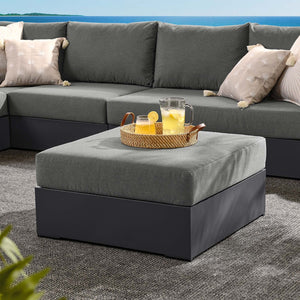 Modway Furniture Tahoe Outdoor Patio Ottoman - Durable Aluminum Frame with Comfortable Cushion for Ultimate Relaxation Gray Charcoal EEI-6627-GRY-CHA