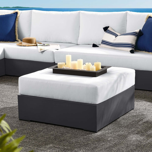Modway Furniture Tahoe Outdoor Patio Ottoman - Durable Aluminum Frame with Comfortable Cushion for Ultimate Relaxation Gray White EEI-6627-GRY-WHI