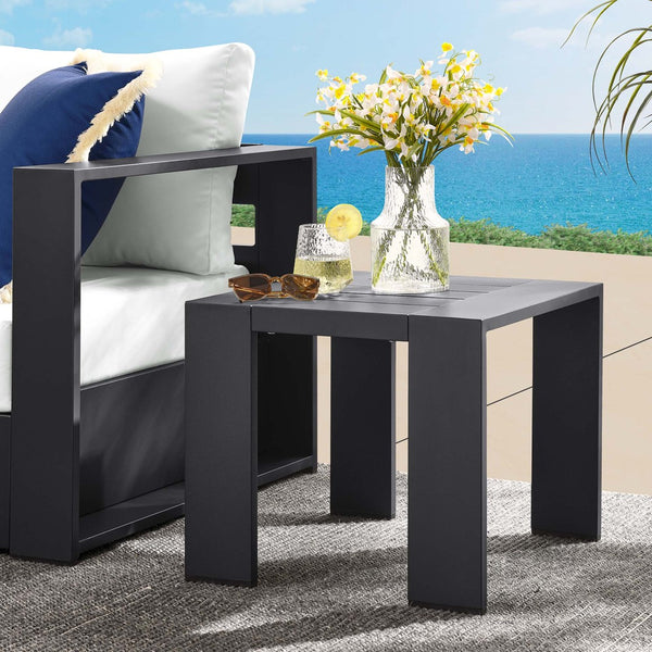 Modway Furniture Tahoe Outdoor Patio End Table - Stylish Powder-Coated Aluminum Design for All-Weather Durability EEI-6635-GRY