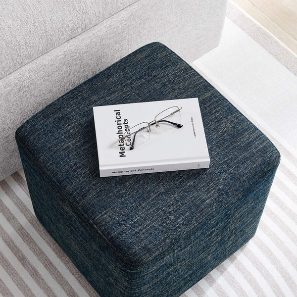 Modway Furniture Callum 17" Square Upholstered Ottoman – Modern Fabric Design for Versatile Living Room Use Heathered Weave Azure EEI-6636-HEA