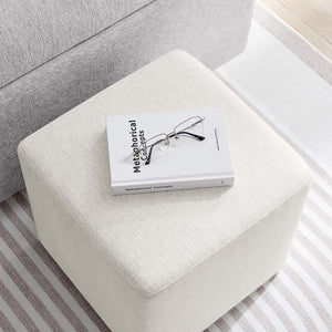 Modway Furniture Callum 17" Square Upholstered Ottoman – Modern Fabric Design for Versatile Living Room Use Heathered Weave Ivory EEI-6636-HEI