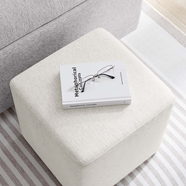 Modway Furniture Callum 17" Square Upholstered Ottoman – Modern Fabric Design for Versatile Living Room Use Heathered Weave Ivory EEI-6636-HEI