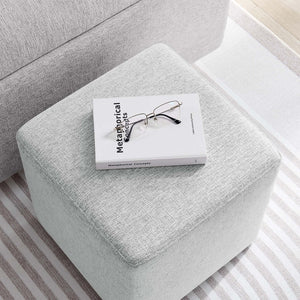 Modway Furniture Callum 17" Square Upholstered Ottoman – Modern Fabric Design for Versatile Living Room Use Heathered Weave Light Gray EEI-6636-HLG