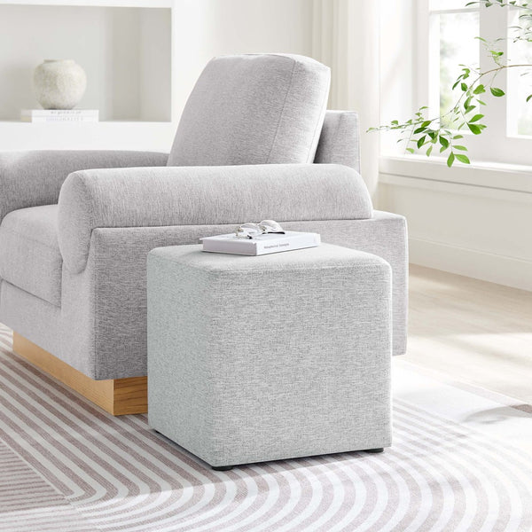 Modway Furniture Callum 17" Square Upholstered Ottoman – Modern Fabric Design for Versatile Living Room Use Heathered Weave Light Gray EEI-6636-HLG