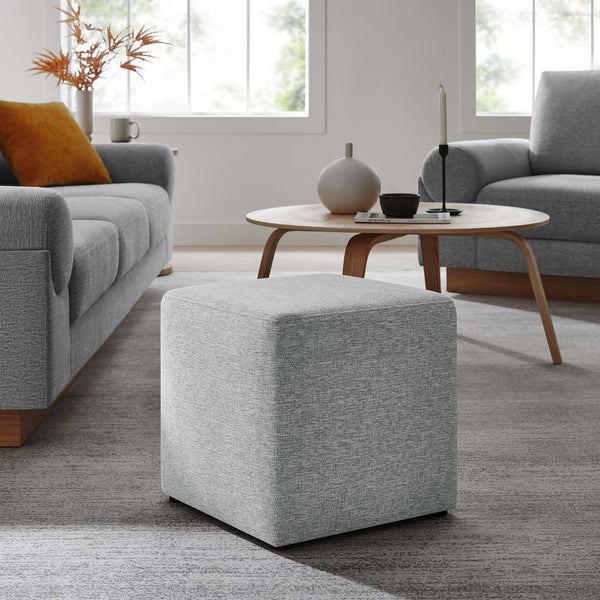 Modway Furniture Callum 17" Square Upholstered Ottoman – Modern Fabric Design for Versatile Living Room Use Heathered Weave Light Gray EEI-6636-HLG