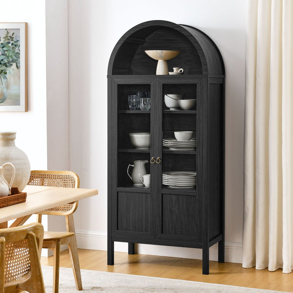 Modway Furniture Tessa Tall Arched Storage Display Cabinet – Vintage-Inspired Accent Piece with Elegant Design & Function Black EEI-6638-BLK