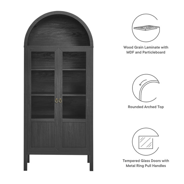 Modway Furniture Tessa Tall Arched Storage Display Cabinet – Vintage-Inspired Accent Piece with Elegant Design & Function Black EEI-6638-BLK