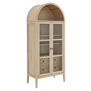 Modway Furniture Nolan Tall Arched Storage Display Cabinet – Modern Farmhouse Design with Glass Doors & Soft-Close Hinges Light Oak EEI-6639-LOA