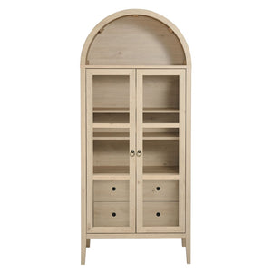 Modway Furniture Nolan Tall Arched Storage Display Cabinet – Modern Farmhouse Design with Glass Doors & Soft-Close Hinges Light Oak EEI-6639-LOA