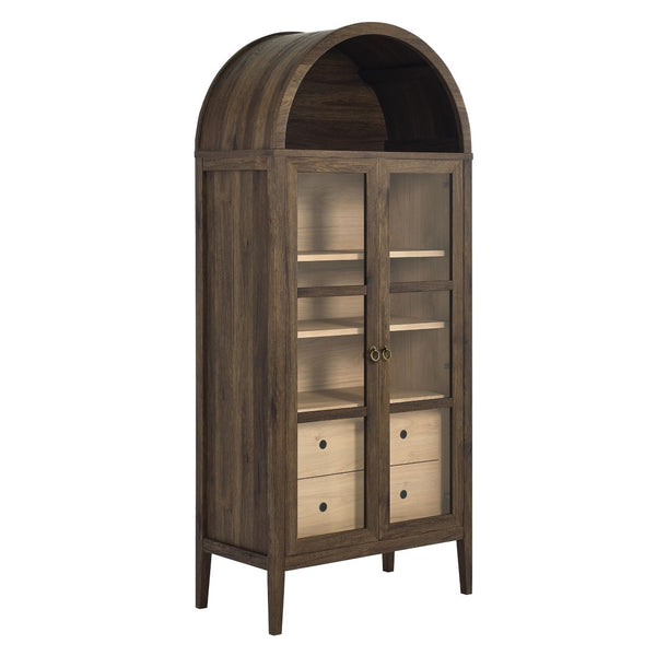 Modway Furniture Nolan Tall Arched Storage Display Cabinet – Modern Farmhouse Design with Glass Doors & Soft-Close Hinges Walnut Hickory EEI-6639-WAL-HCK