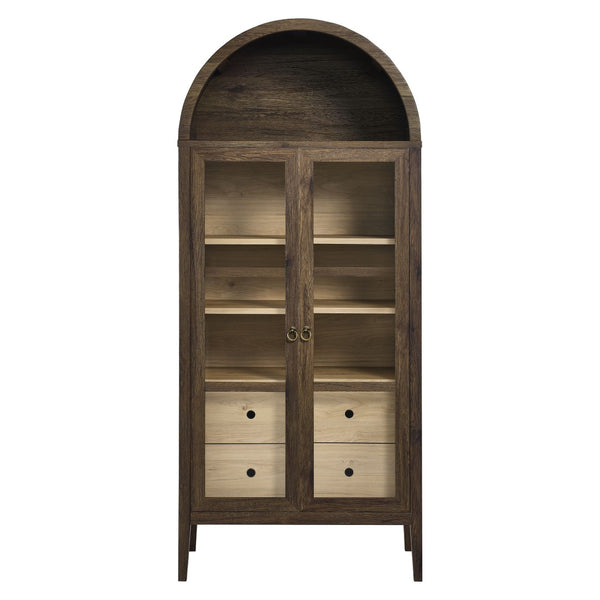 Modway Furniture Nolan Tall Arched Storage Display Cabinet – Modern Farmhouse Design with Glass Doors & Soft-Close Hinges Walnut Hickory EEI-6639-WAL-HCK