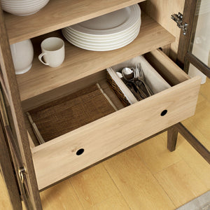 Modway Furniture Nolan Tall Arched Storage Display Cabinet – Modern Farmhouse Design with Glass Doors & Soft-Close Hinges Walnut Hickory EEI-6639-WAL-HCK