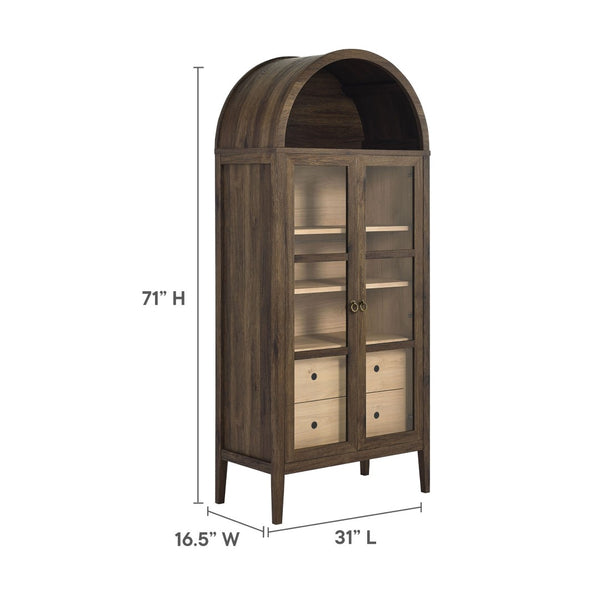 Modway Furniture Nolan Tall Arched Storage Display Cabinet – Modern Farmhouse Design with Glass Doors & Soft-Close Hinges Walnut Hickory EEI-6639-WAL-HCK