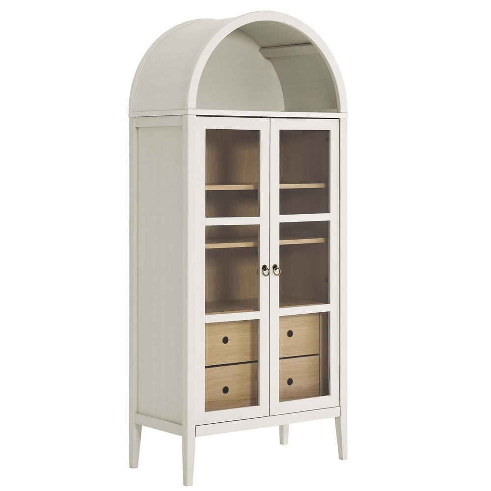 Modway Furniture Nolan Tall Arched Storage Display Cabinet – Modern Farmhouse Design with Glass Doors & Soft-Close Hinges White Oak EEI-6639-WHI-OAK