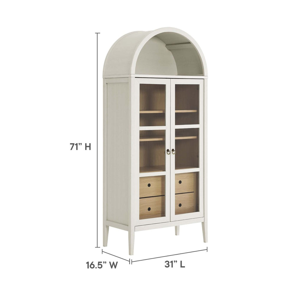 Modway Furniture Nolan Tall Arched Storage Display Cabinet – Modern Farmhouse Design with Glass Doors & Soft-Close Hinges White Oak EEI-6639-WHI-OAK