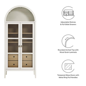 Modway Furniture Nolan Tall Arched Storage Display Cabinet – Modern Farmhouse Design with Glass Doors & Soft-Close Hinges White Oak EEI-6639-WHI-OAK