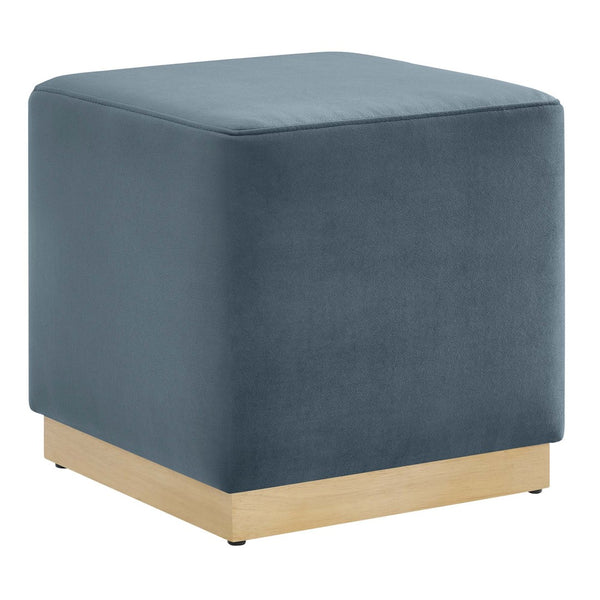 Modway Furniture Tilden 17" Square Performance Velvet Ottoman – Stylish, Durable Accent Piece for Any Room Cadet Blue Natural EEI-6640-CAB-NAT