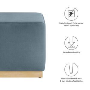 Modway Furniture Tilden 17" Square Performance Velvet Ottoman – Stylish, Durable Accent Piece for Any Room Cadet Blue Natural EEI-6640-CAB-NAT