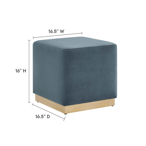 Modway Furniture Tilden 17" Square Performance Velvet Ottoman – Stylish, Durable Accent Piece for Any Room Cadet Blue Natural EEI-6640-CAB-NAT