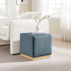 Modway Furniture Tilden 17" Square Performance Velvet Ottoman – Stylish, Durable Accent Piece for Any Room Cadet Blue Natural EEI-6640-CAB-NAT